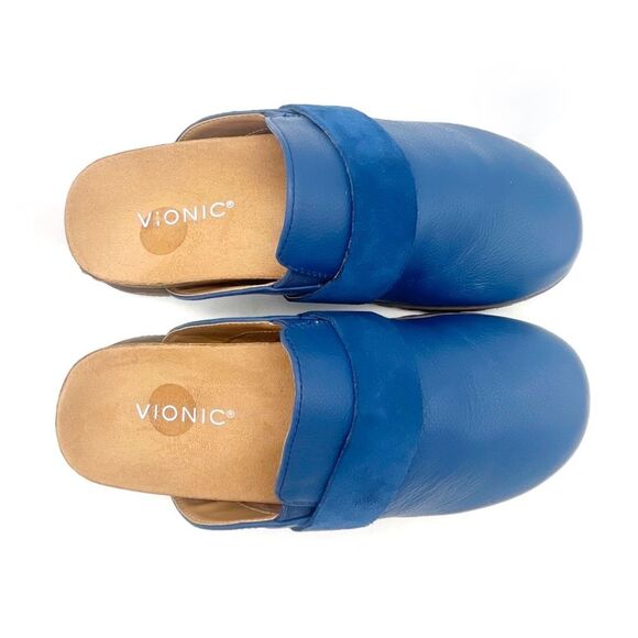 Vionic Ambrosia Clogs Blue Leather Suede Slides Slip On Orthotic Comfort Size 7 - Picture 6 of 16
